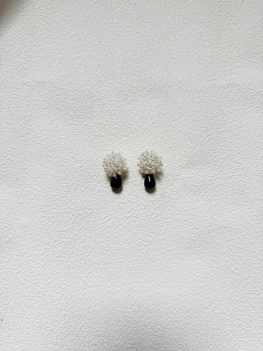 復古撞色花球珍珠耳環