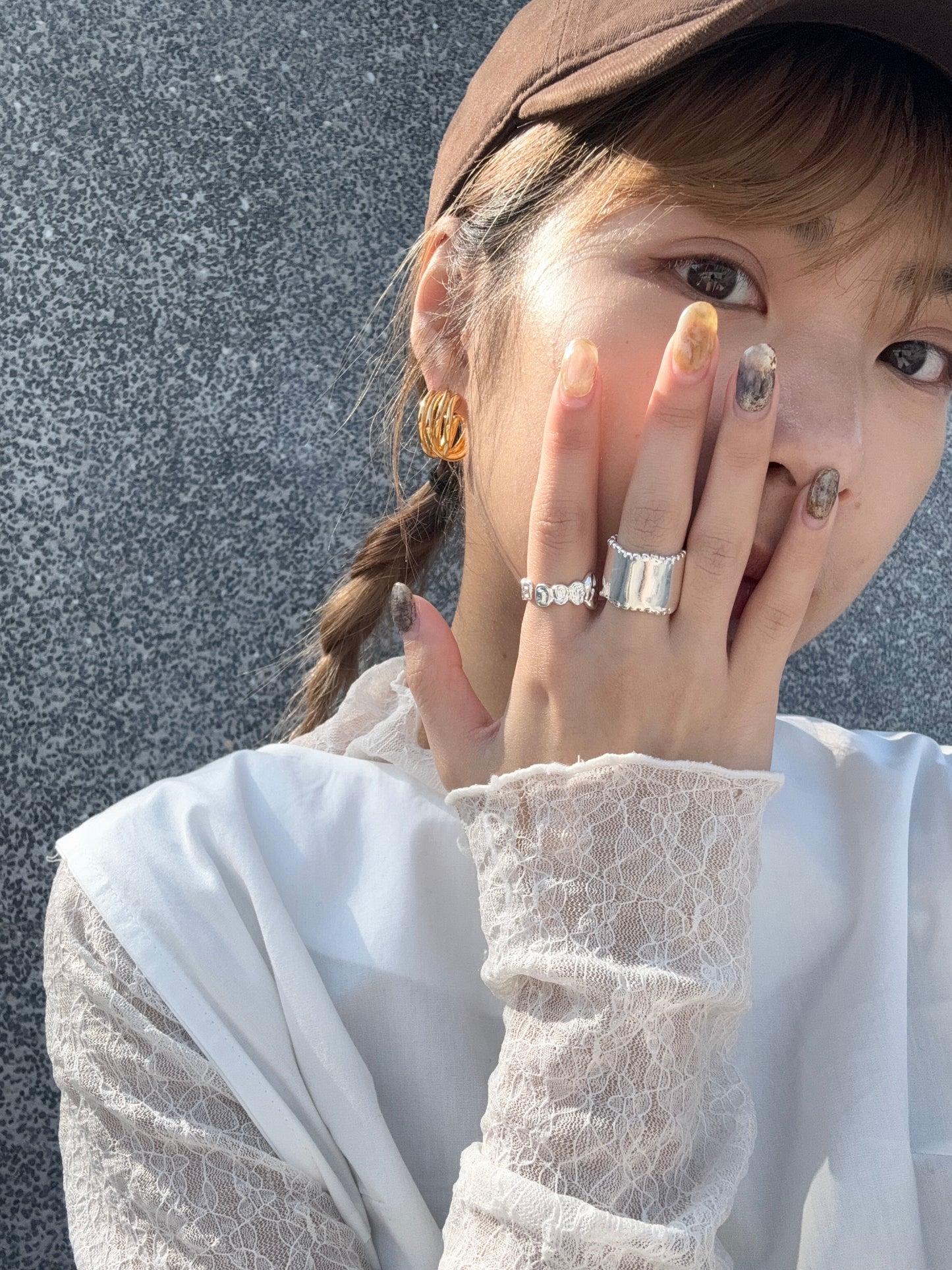 自留!S925小花邊開口粗RING