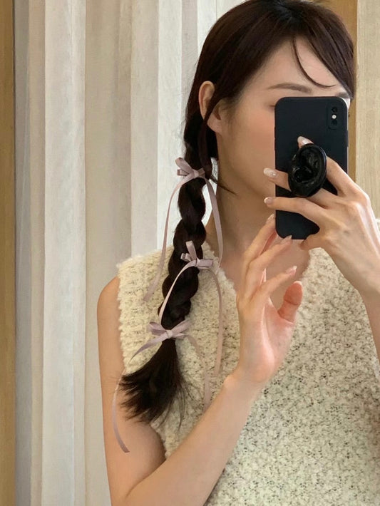 必買 長絲帶蝴蝶結髮夾SET