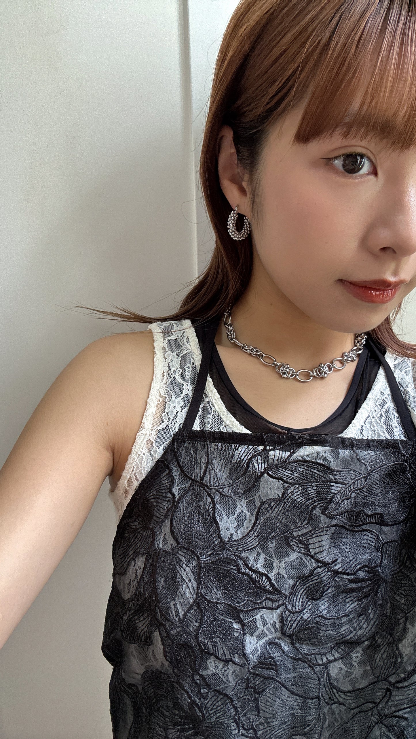 細細珠圓扣耳環