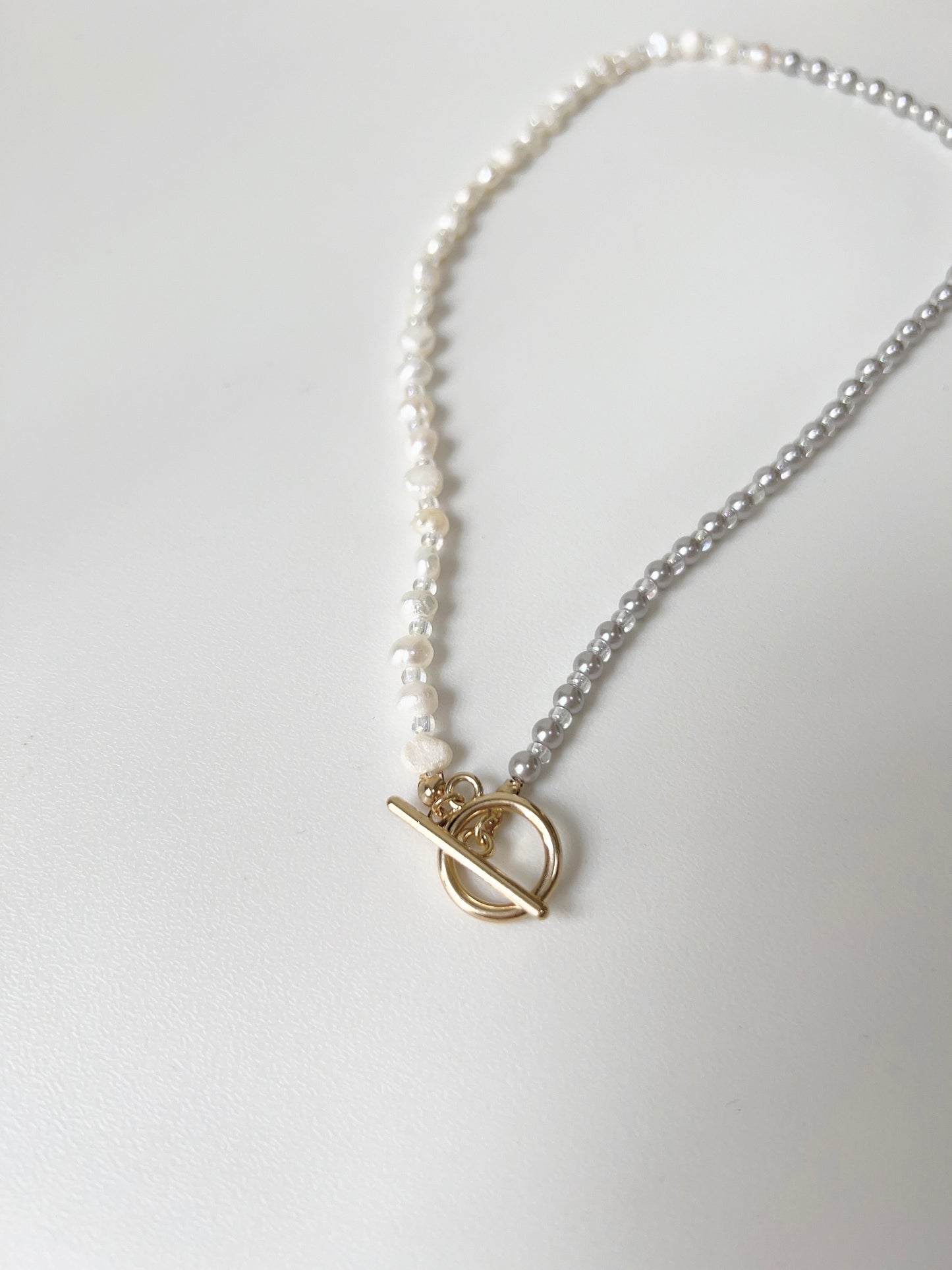 氣質~珍珠拼色T扣頸鏈