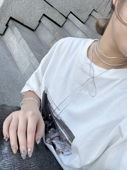 一條過~雙圈拼蝴蝶結頸鏈