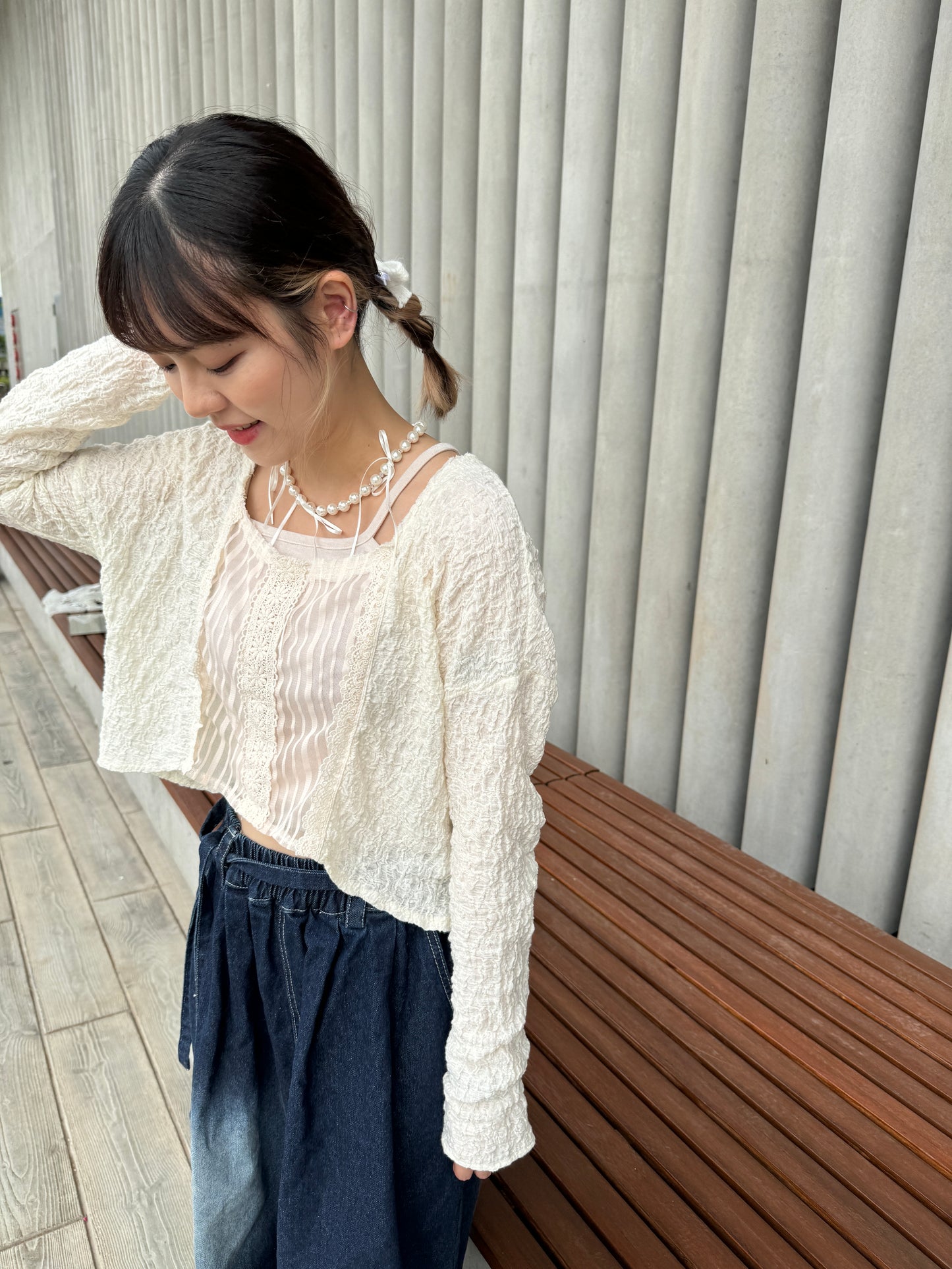 推~紗帶蝴蝶結珍珠頸鏈