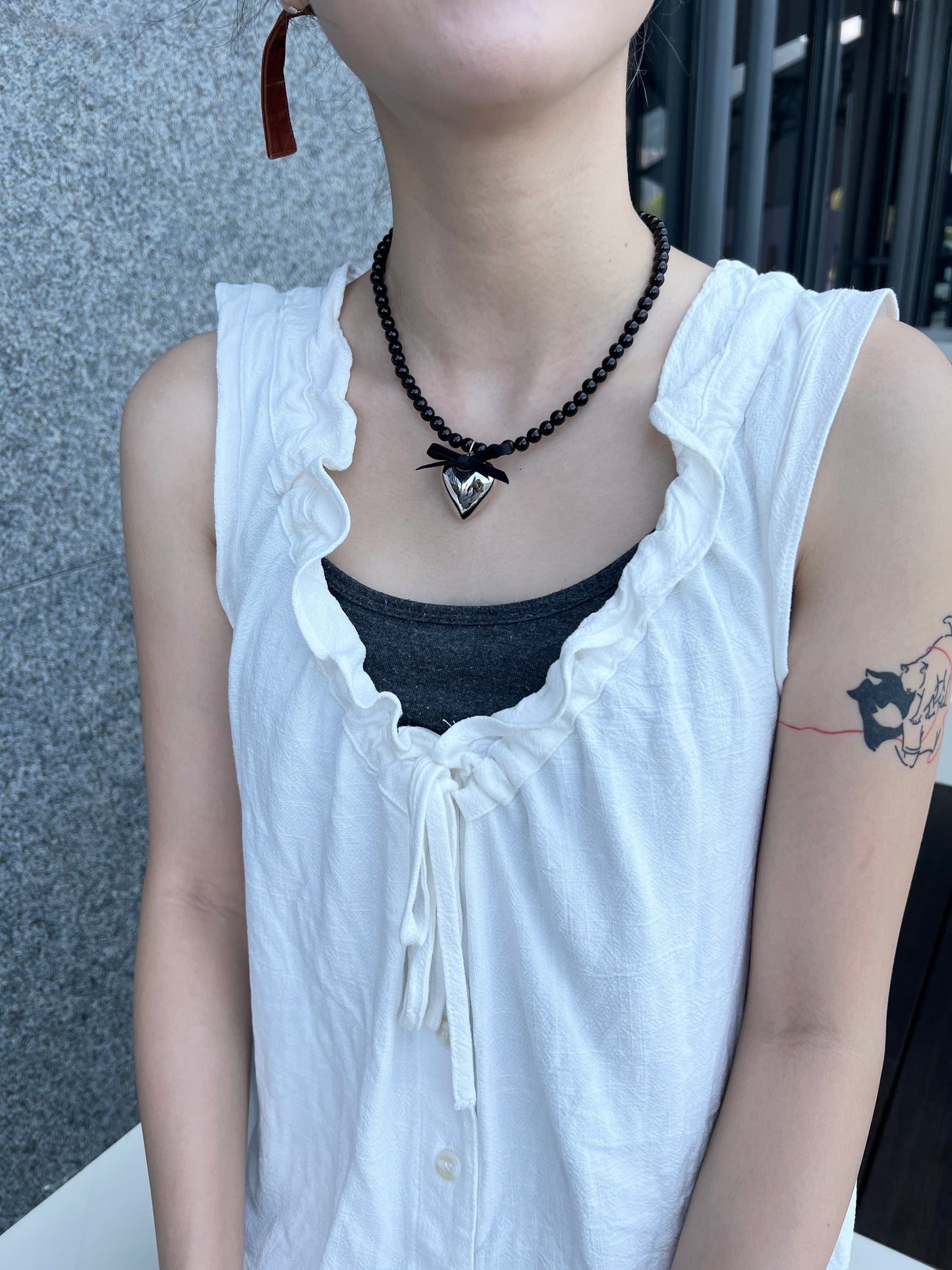 銀心心蝴蝶結頸鏈