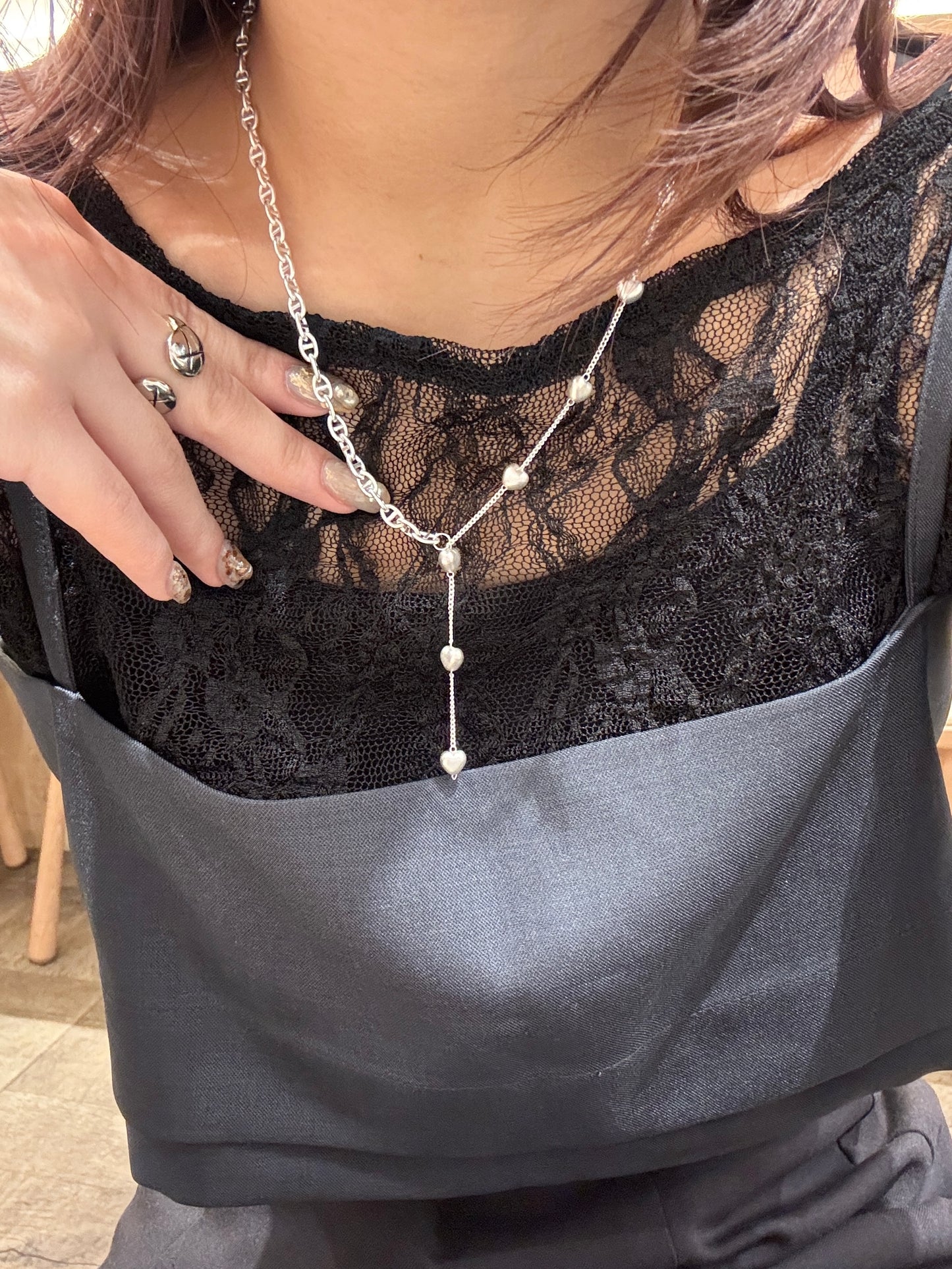 推!心心拼扣扣霧面T形頸鏈