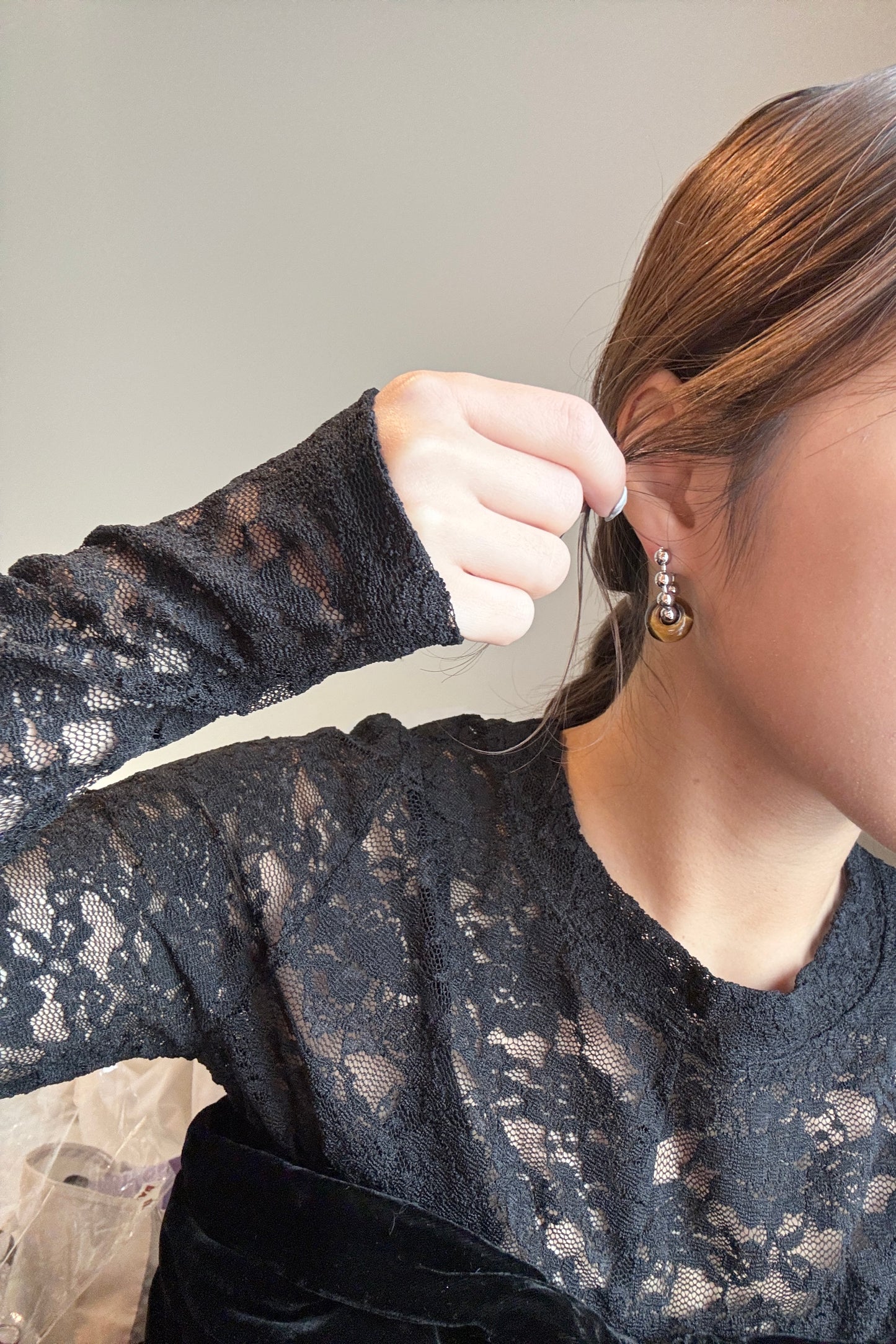 低調小石珠珠環耳環