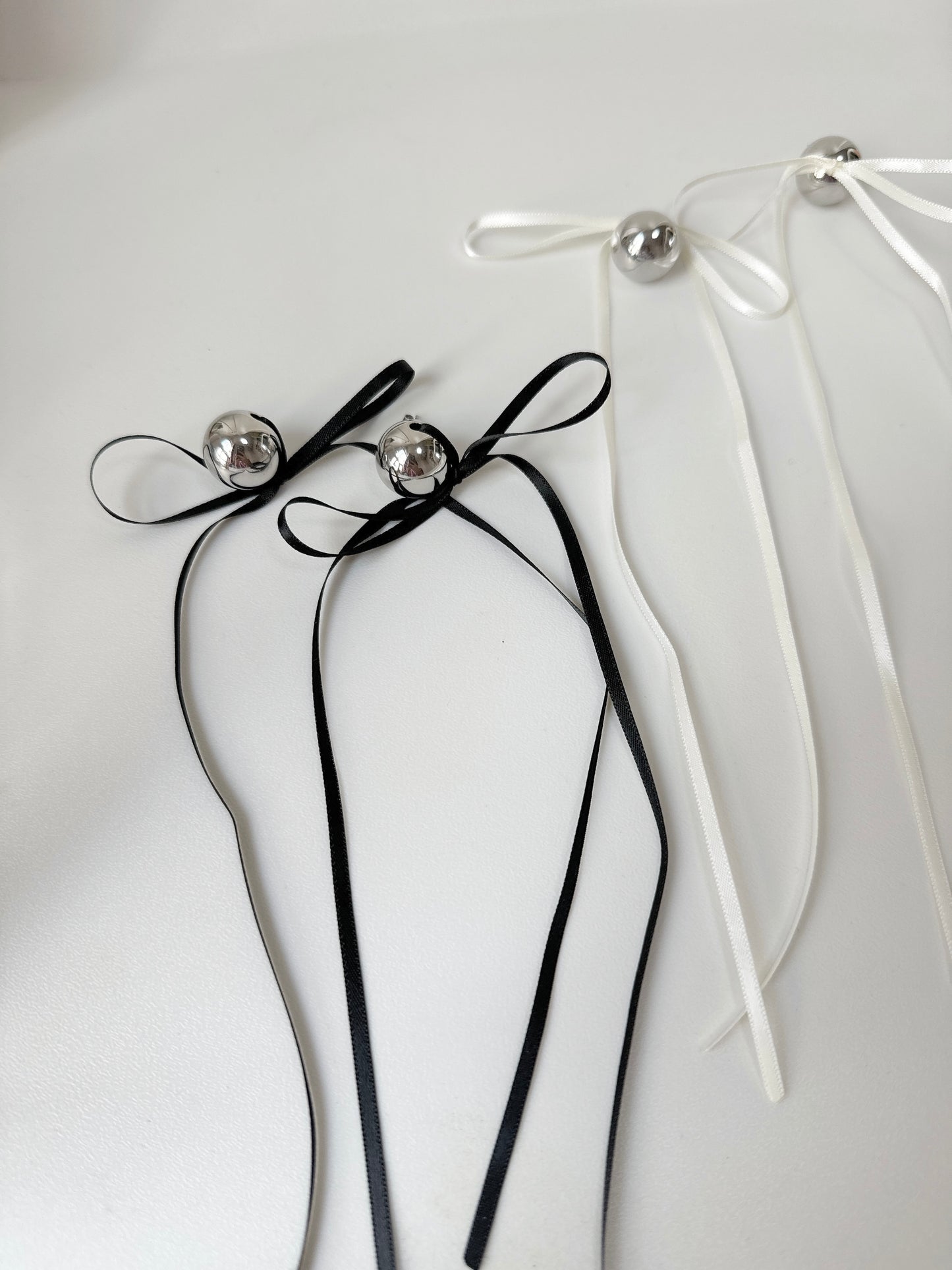 推!長絲帶銀珠耳環