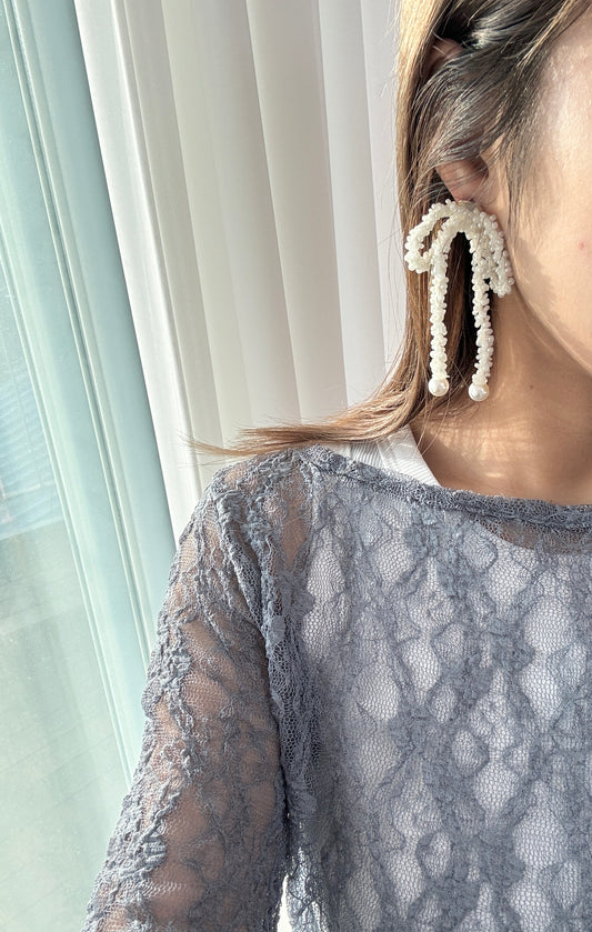 粗珠珠蝴蝶結長耳環🎀