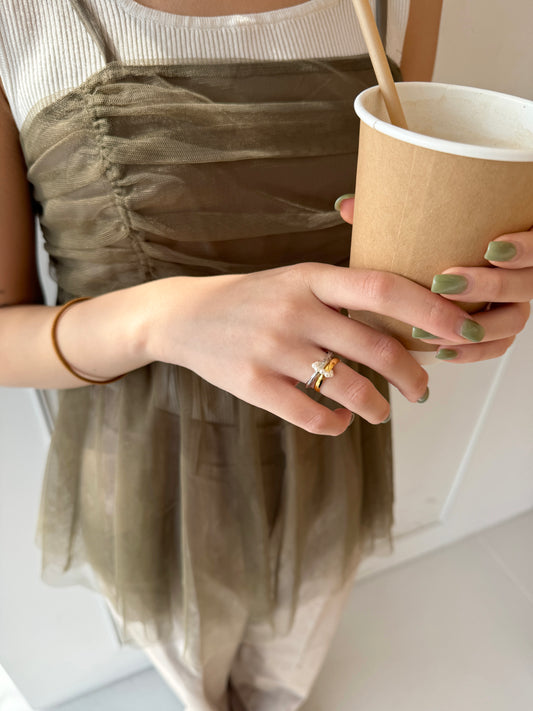 珍珠雙環連體戒指