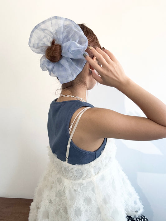 靚靚配色格子紗質髮圈!