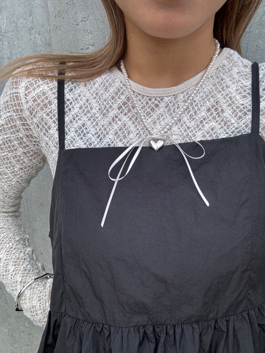 低調可愛~蝴蝶結心形幼珍珠頸鏈