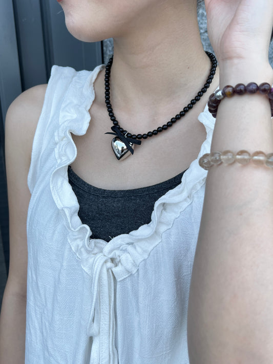 銀心心蝴蝶結頸鏈