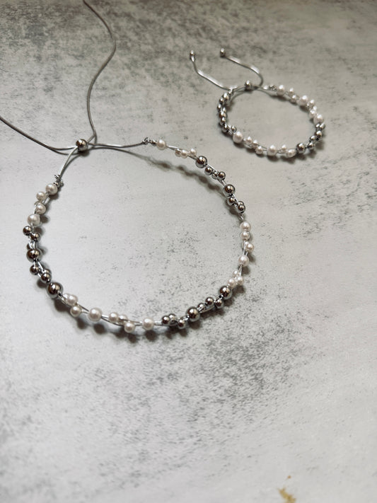 推薦♡︎銀珠拼珍珠扭扭頸鏈