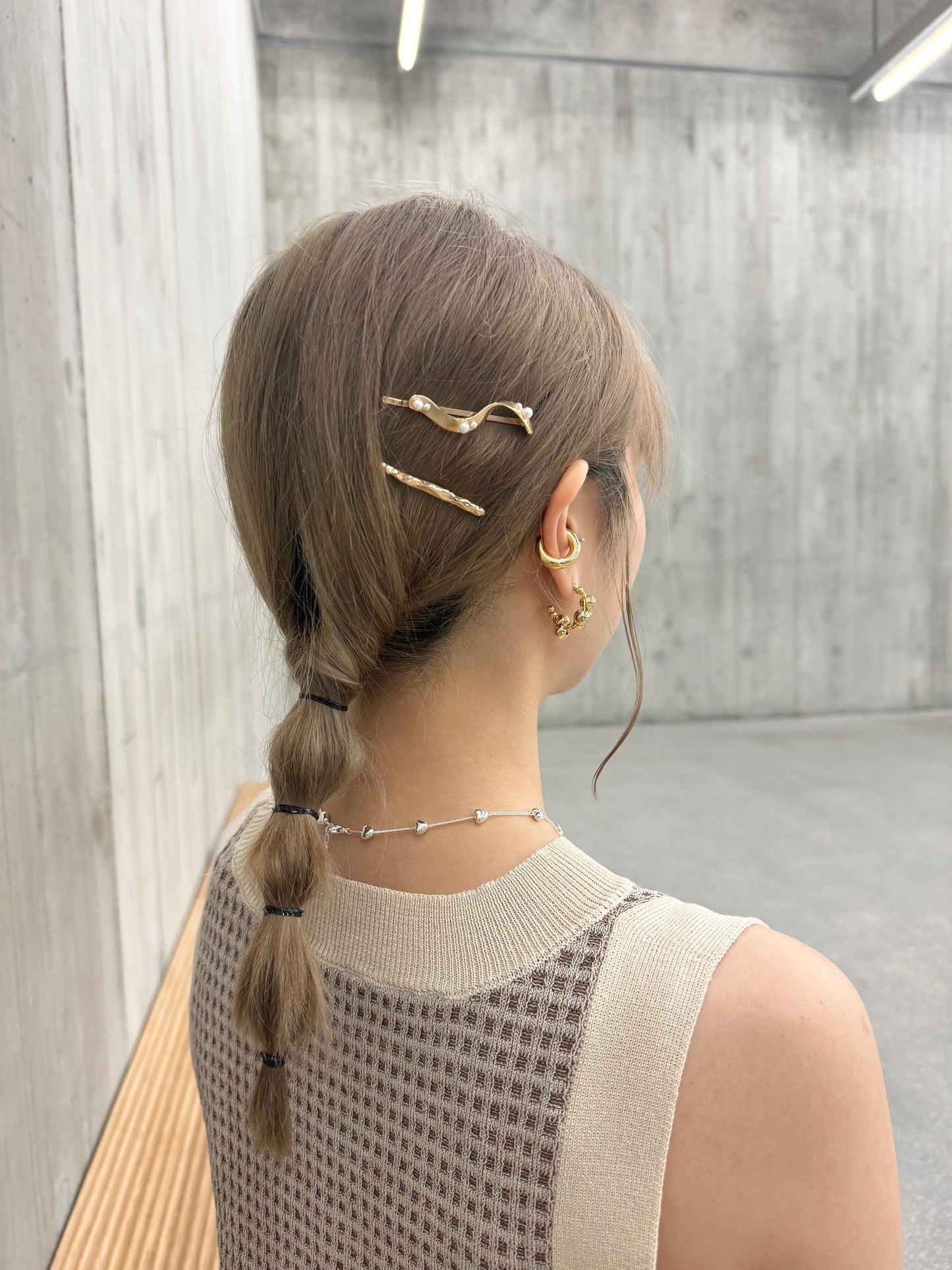 基本必買款~大小拼波波彎耳環(GOLD)