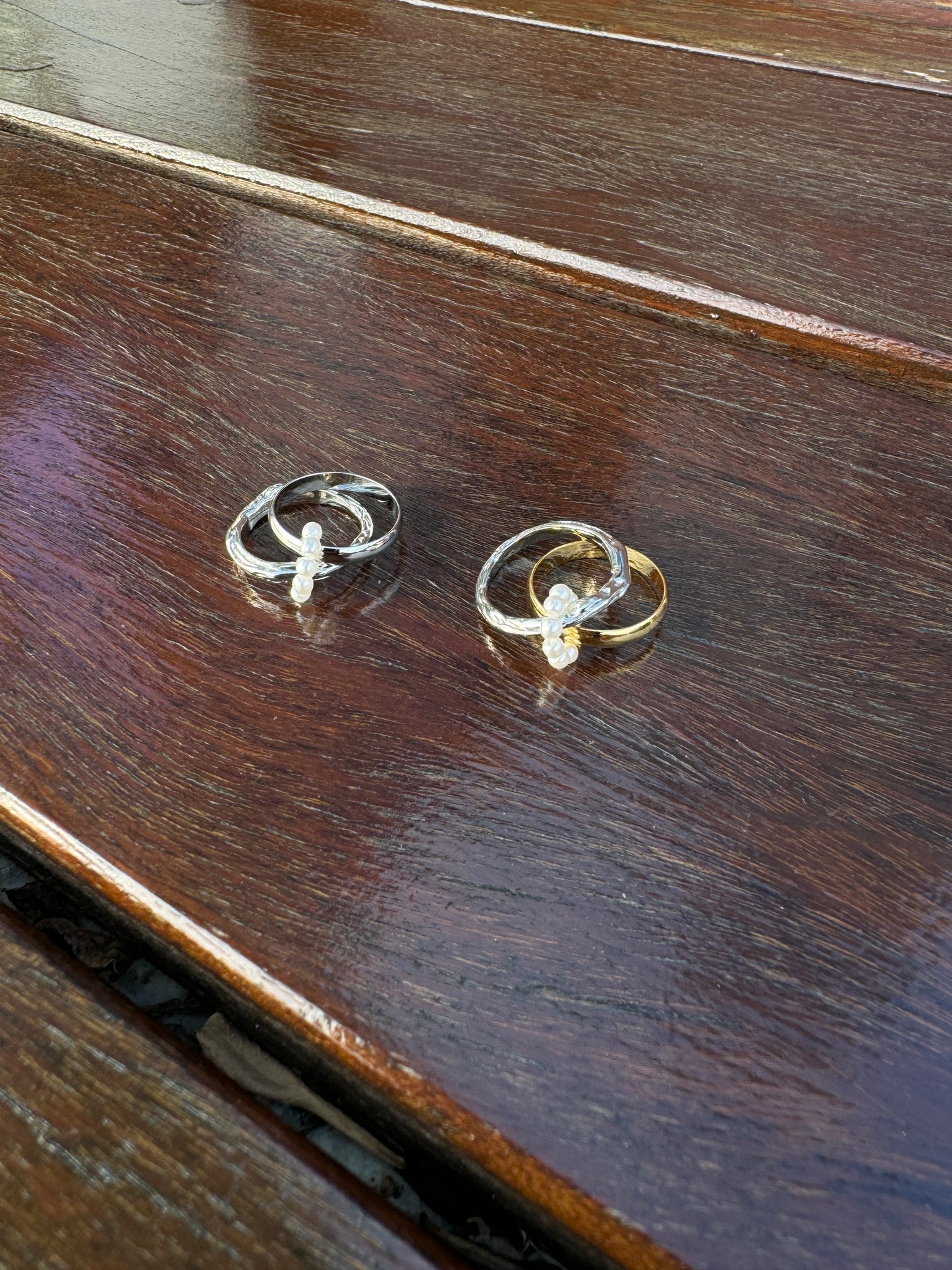 珍珠雙環連體戒指