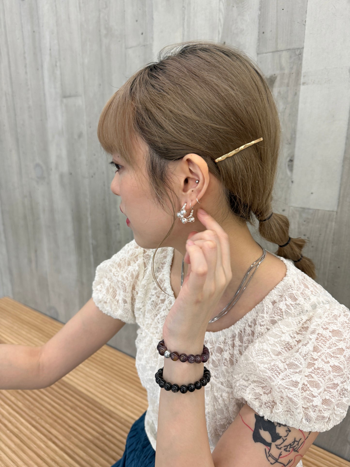 基本必買款~大小拼波波彎耳環(SLIVER )