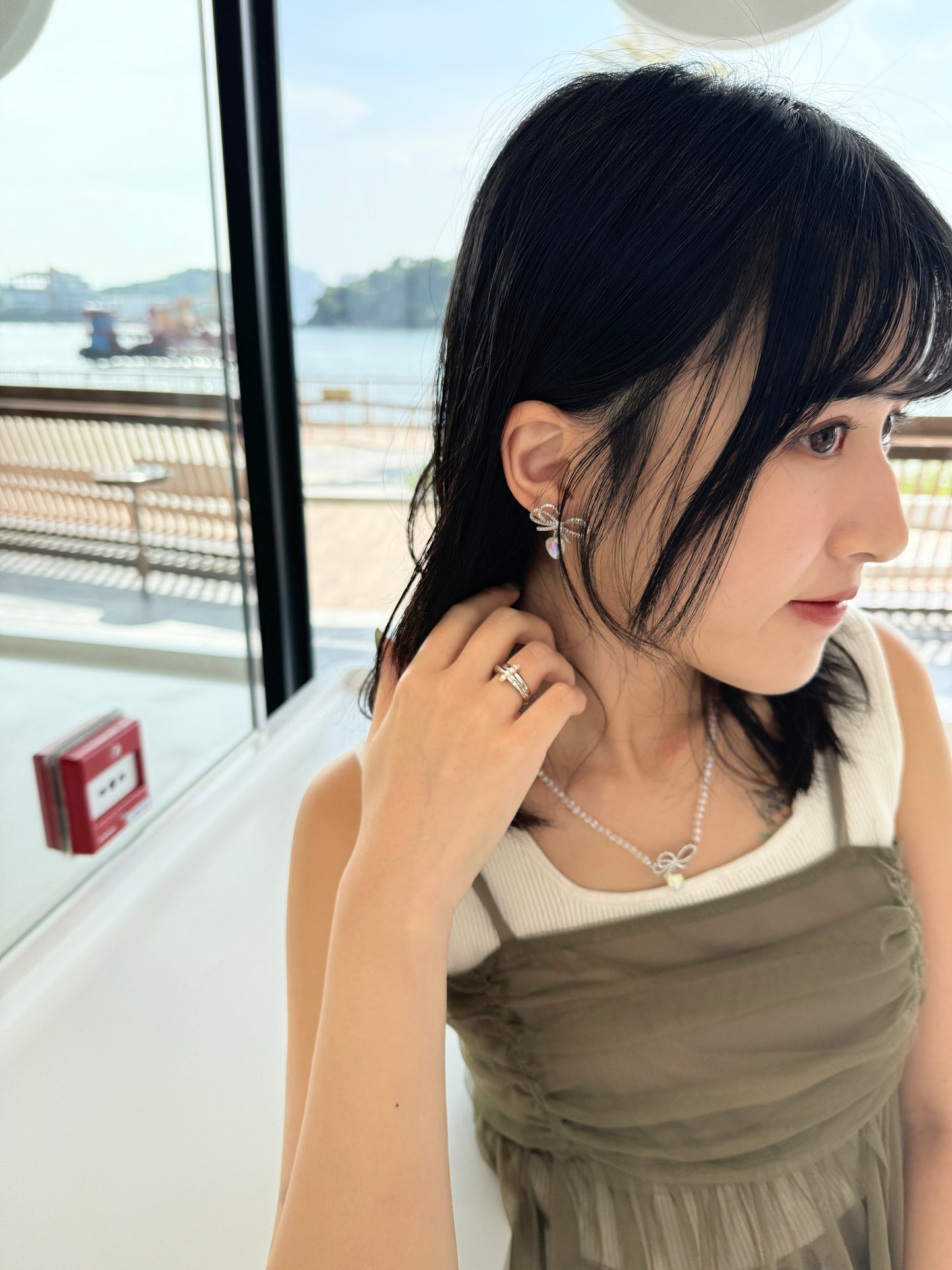 限量現貨款~BLING蝴蝶結心形耳環/頸鏈