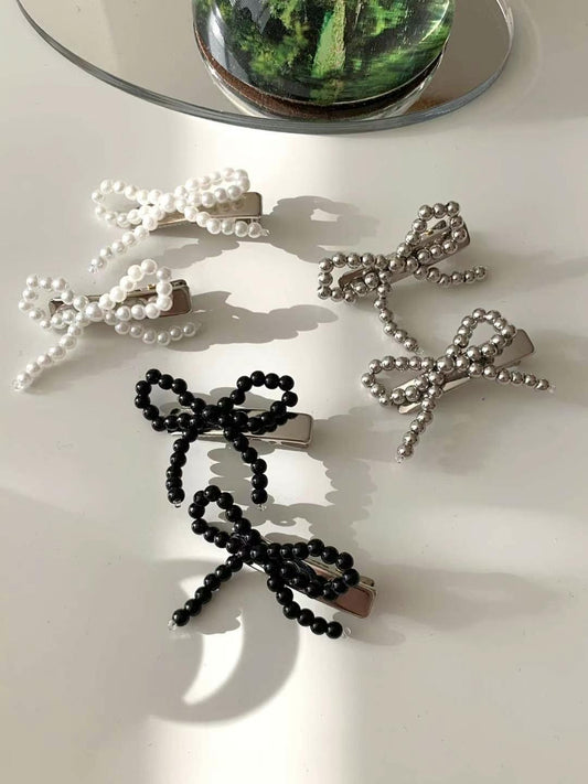 蝴蝶結小珠髮夾Set