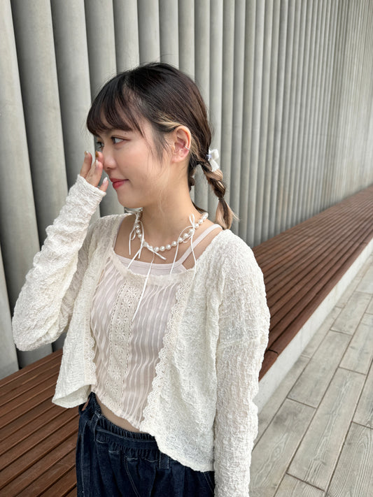 推~紗帶蝴蝶結珍珠頸鏈