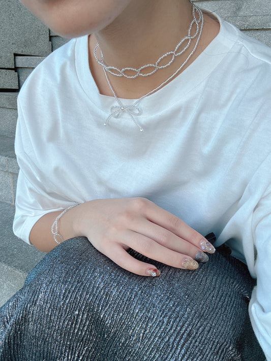 迷你蝴蝶結珠珠頸鏈