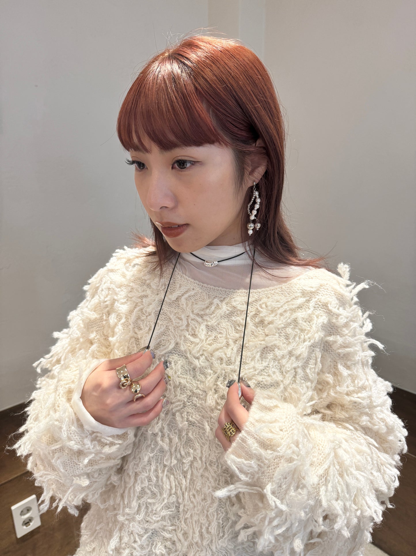 推!! 扭扭銀拼珍珠長耳環