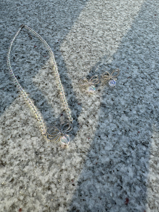 限量現貨款~BLING蝴蝶結心形耳環/頸鏈