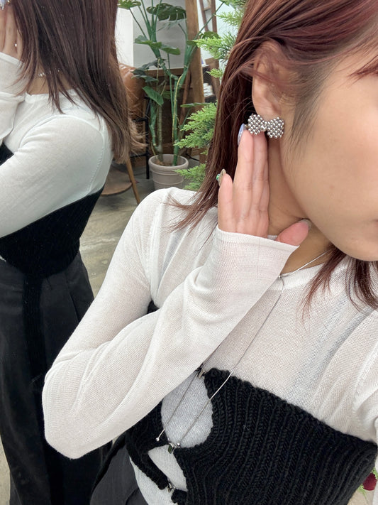 低調銀珠珠蝴蝶結耳環