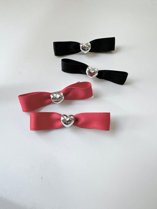 絲帶蝴蝶結心心髮夾SET