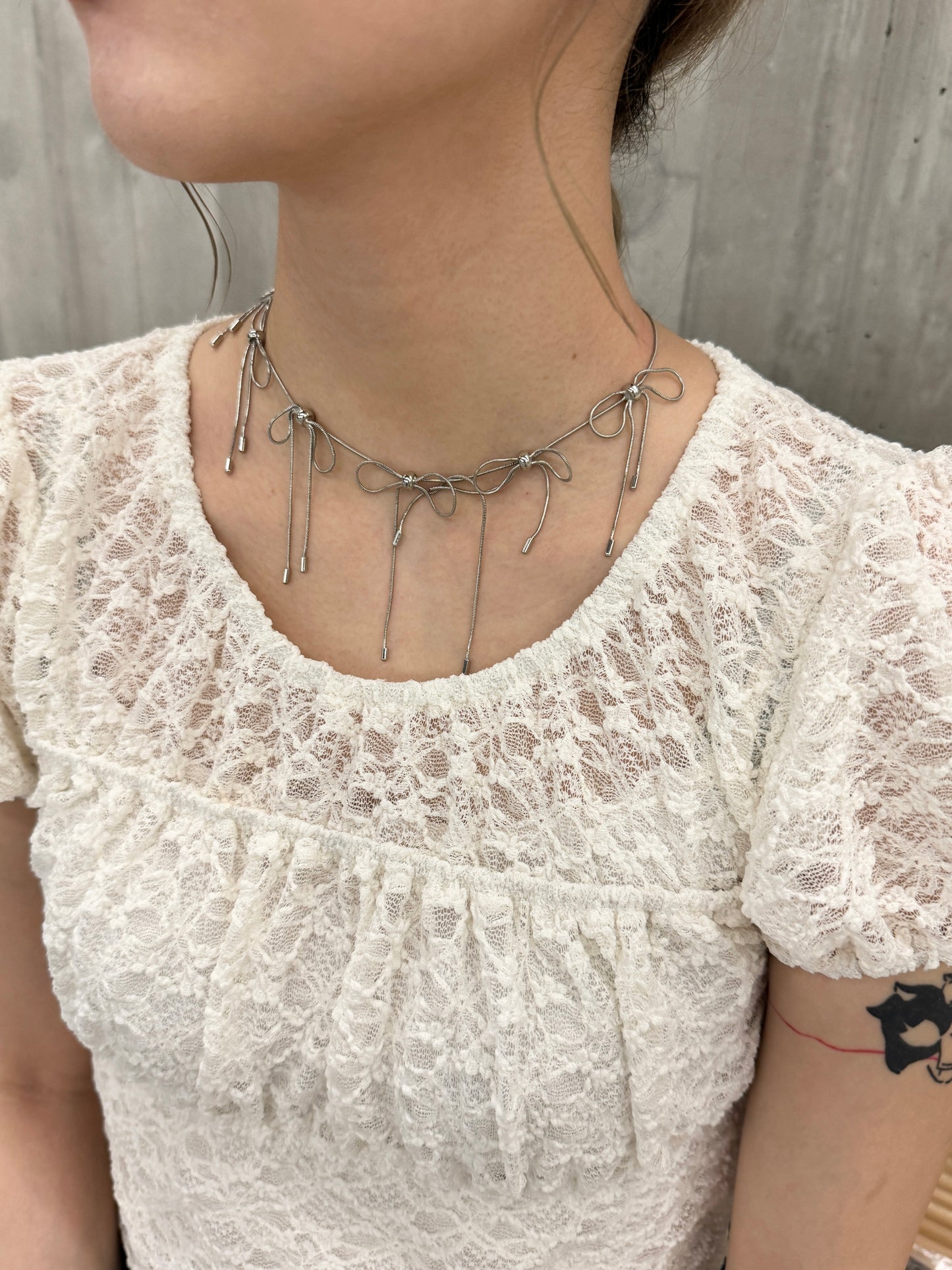 美~銀條子蝴蝶結串串頸鏈