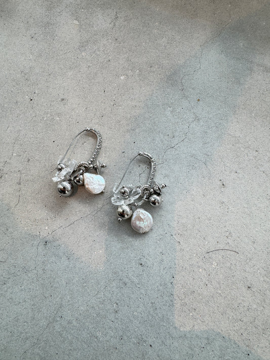 閃石鑽鑽透明花珠珠耳環