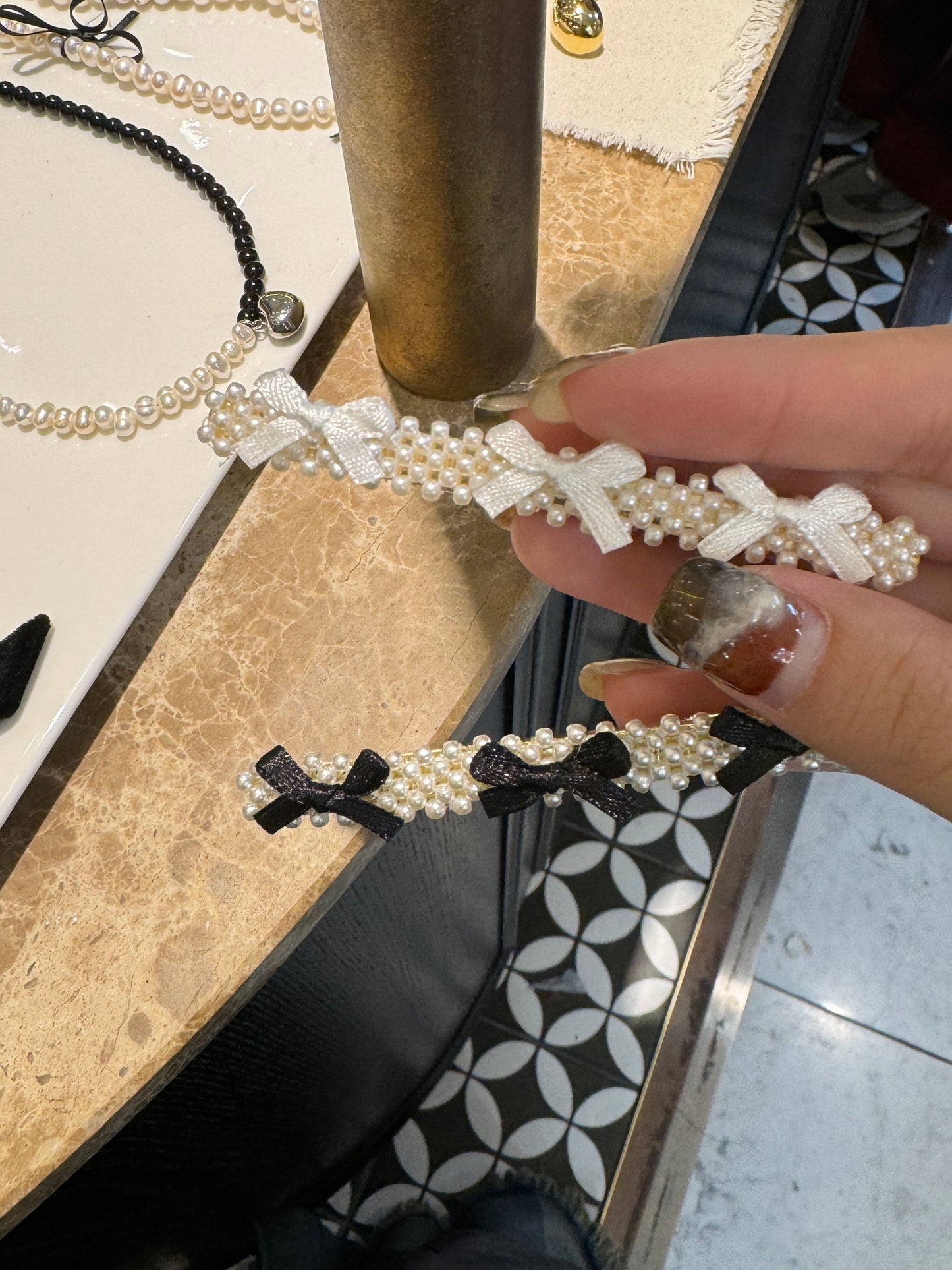 可愛的小蝴蝶結珍珠髮夾