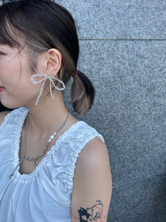 精緻感!拼大小珠蝴蝶結耳環