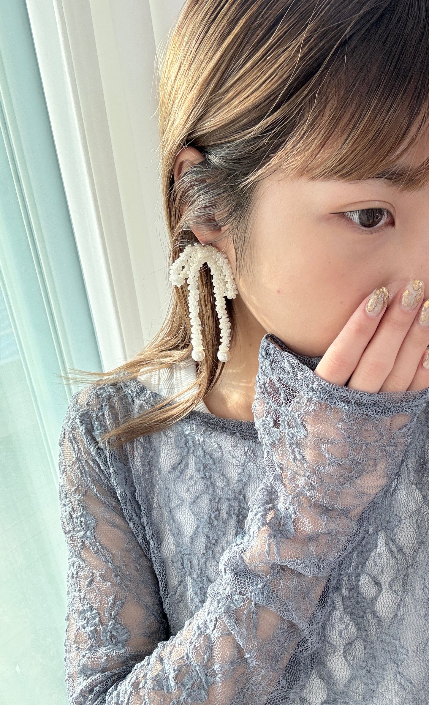 粗珠珠蝴蝶結長耳環🎀