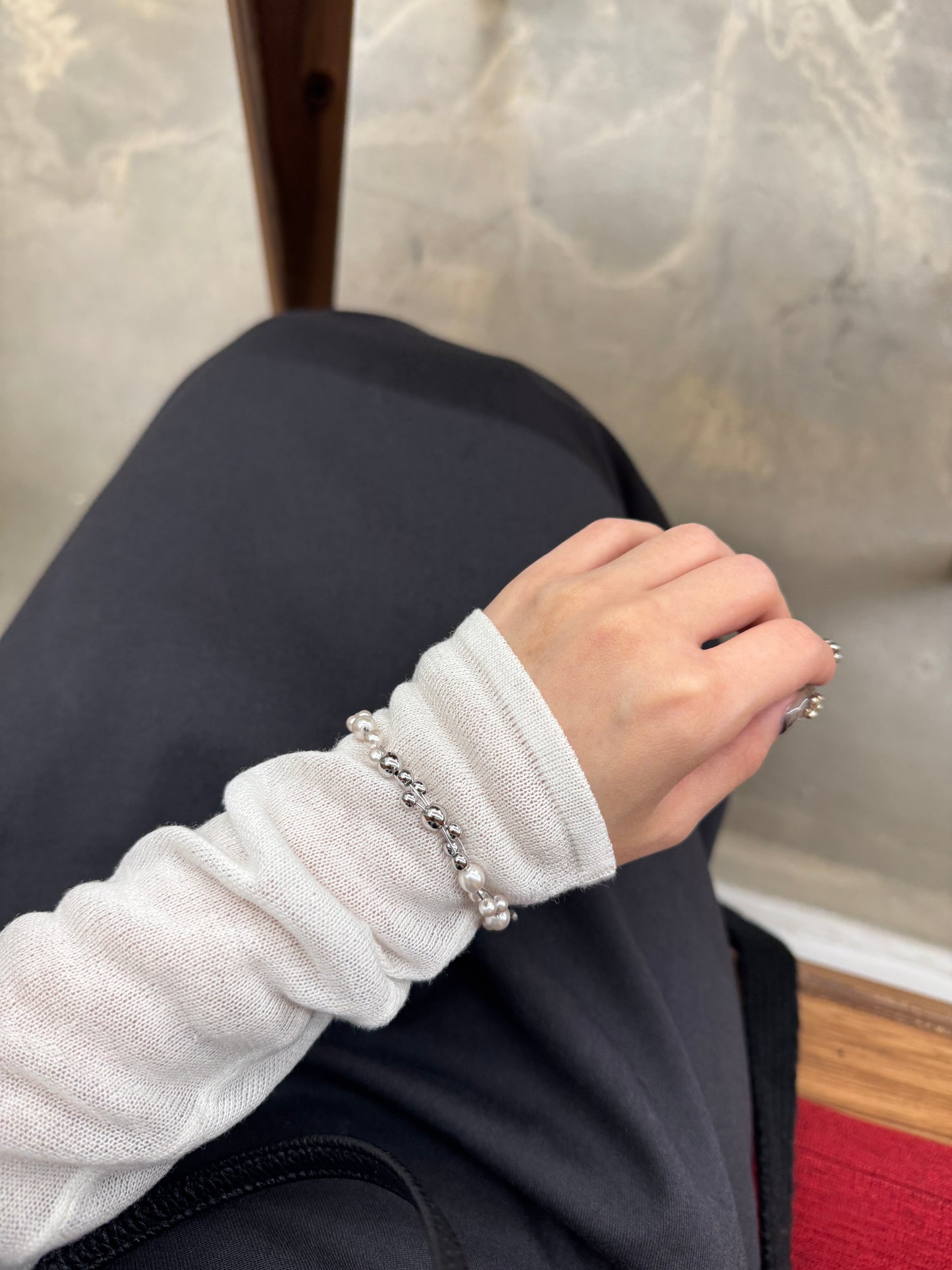 推薦♡︎銀珠拼珍珠扭扭手鏈款!