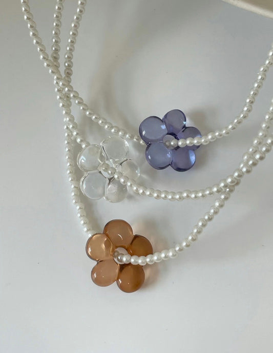超美~玻璃花花珍珠頸鏈
