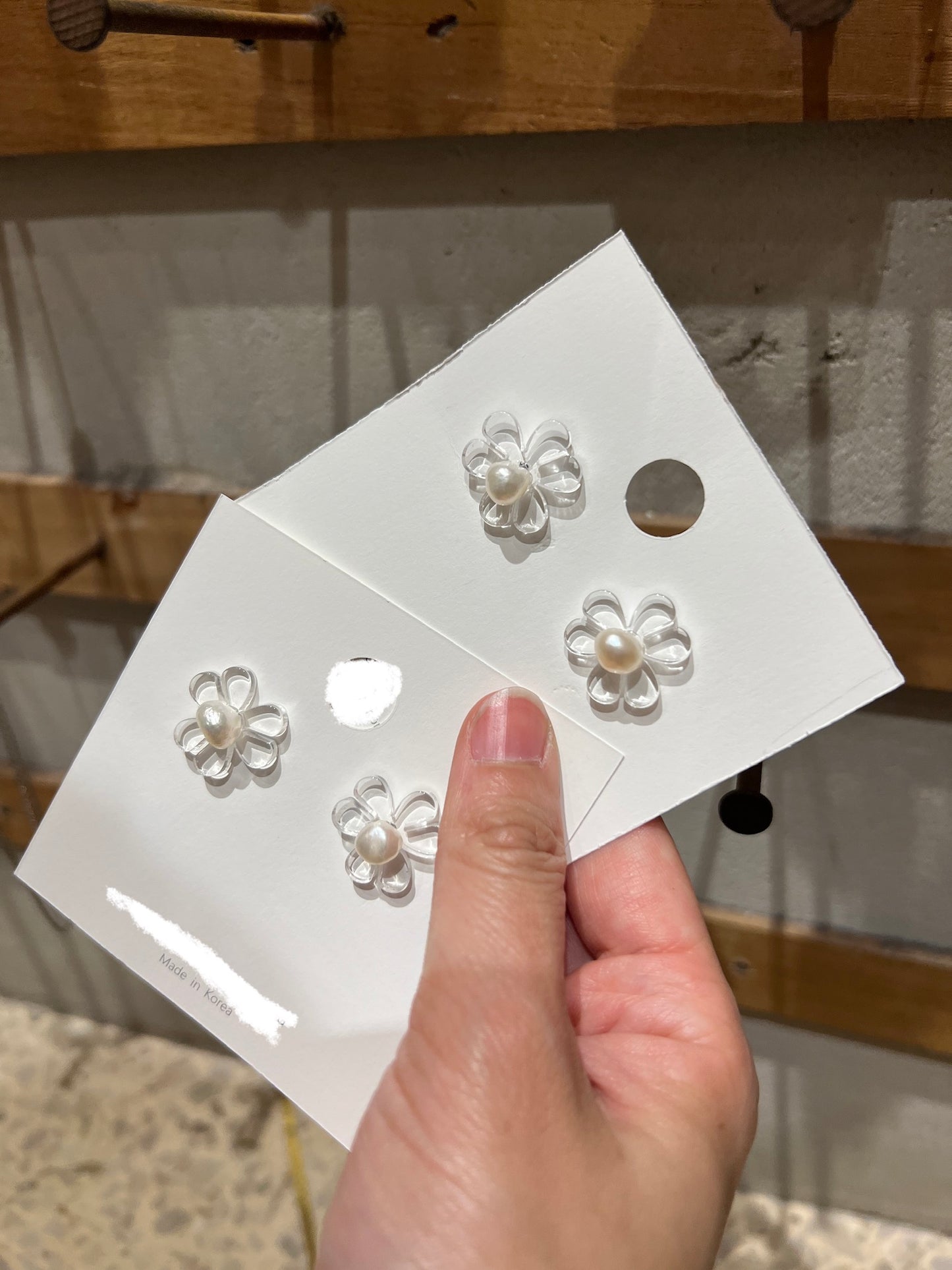 透明花珍珠耳環