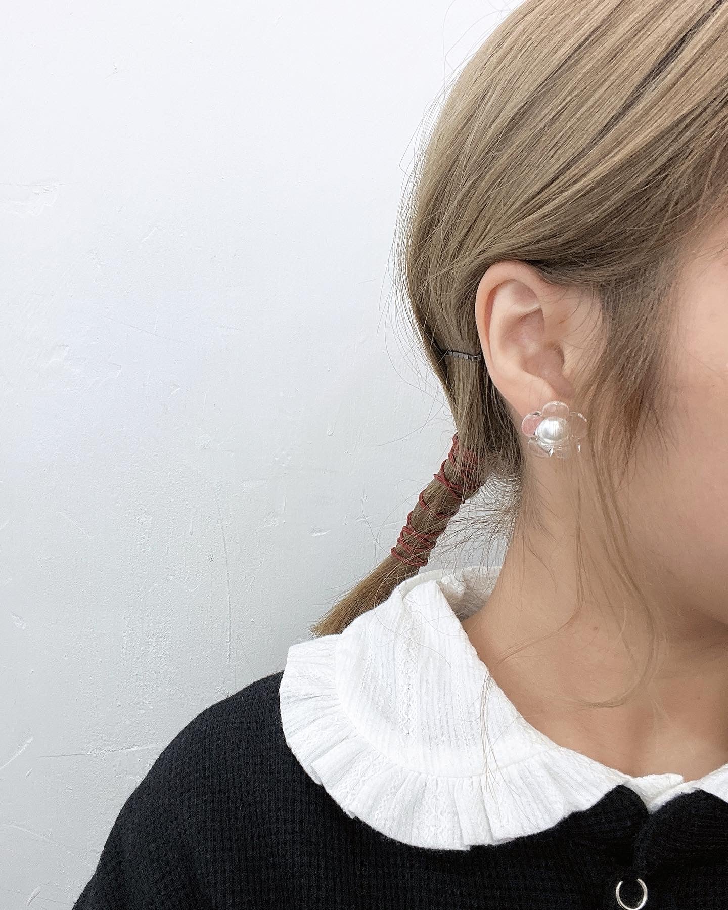 透明珍珠小花耳環 3色入