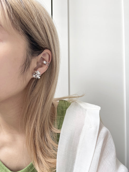 氣質小珍珠花球耳環