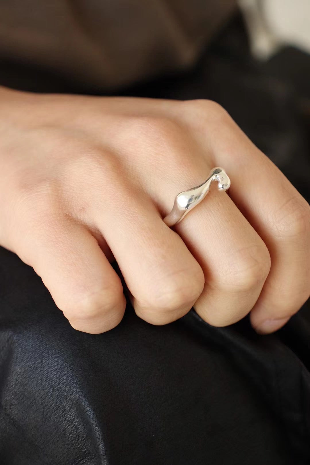 不規則霧面水滴戒指