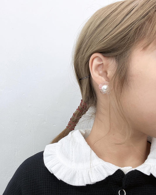 透明珍珠小花耳環 3色入