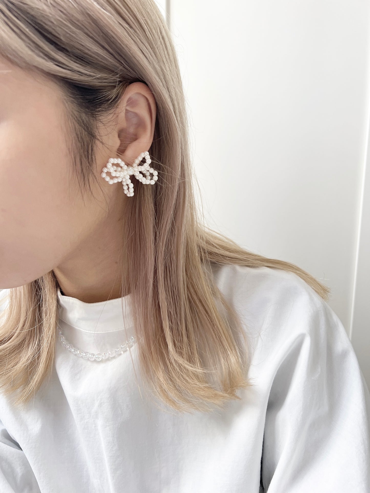 氣質珍珠花形狀耳環