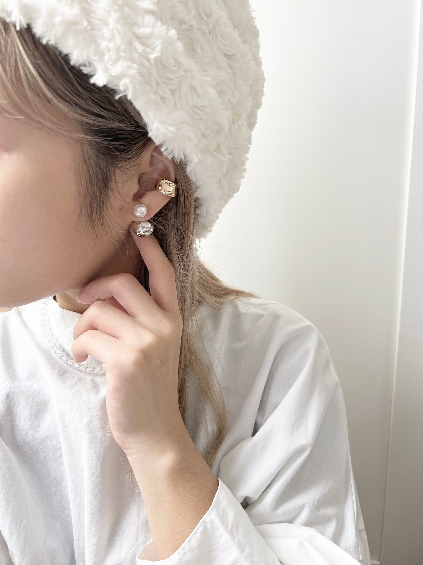 質感珍珠拼銀珠耳環