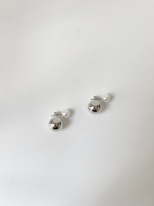 質感珍珠拼銀珠耳環