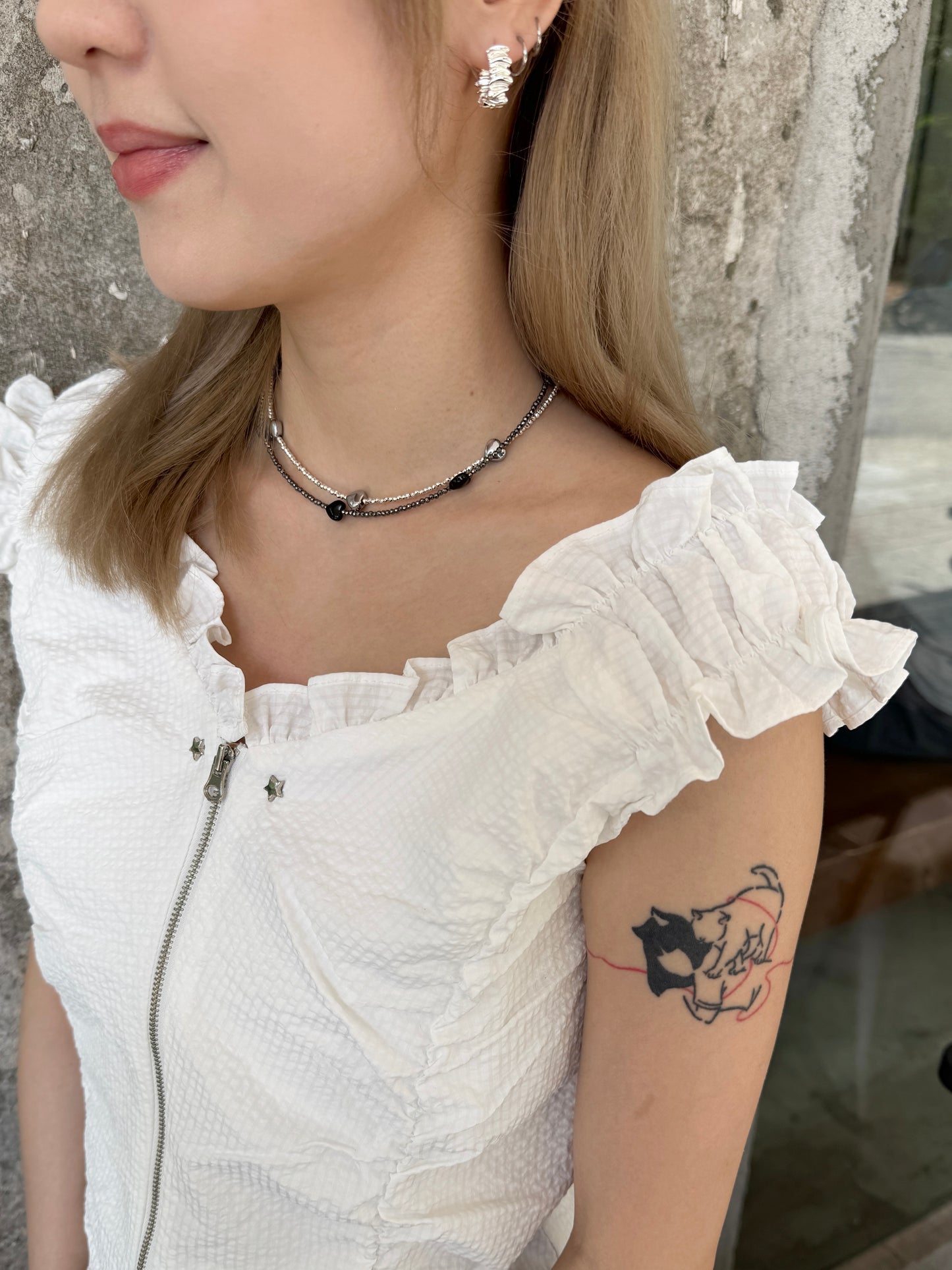 細碎閃石心心頸鏈