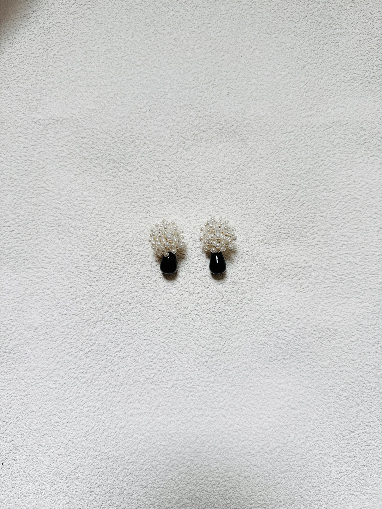 復古撞色花球珍珠耳環