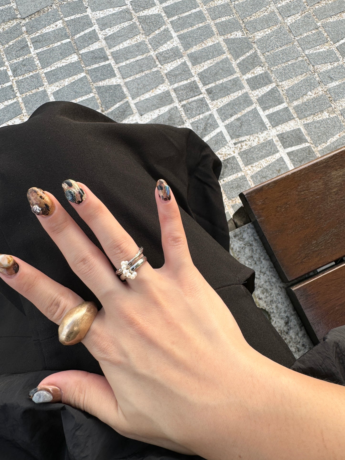 珍珠雙環連體戒指