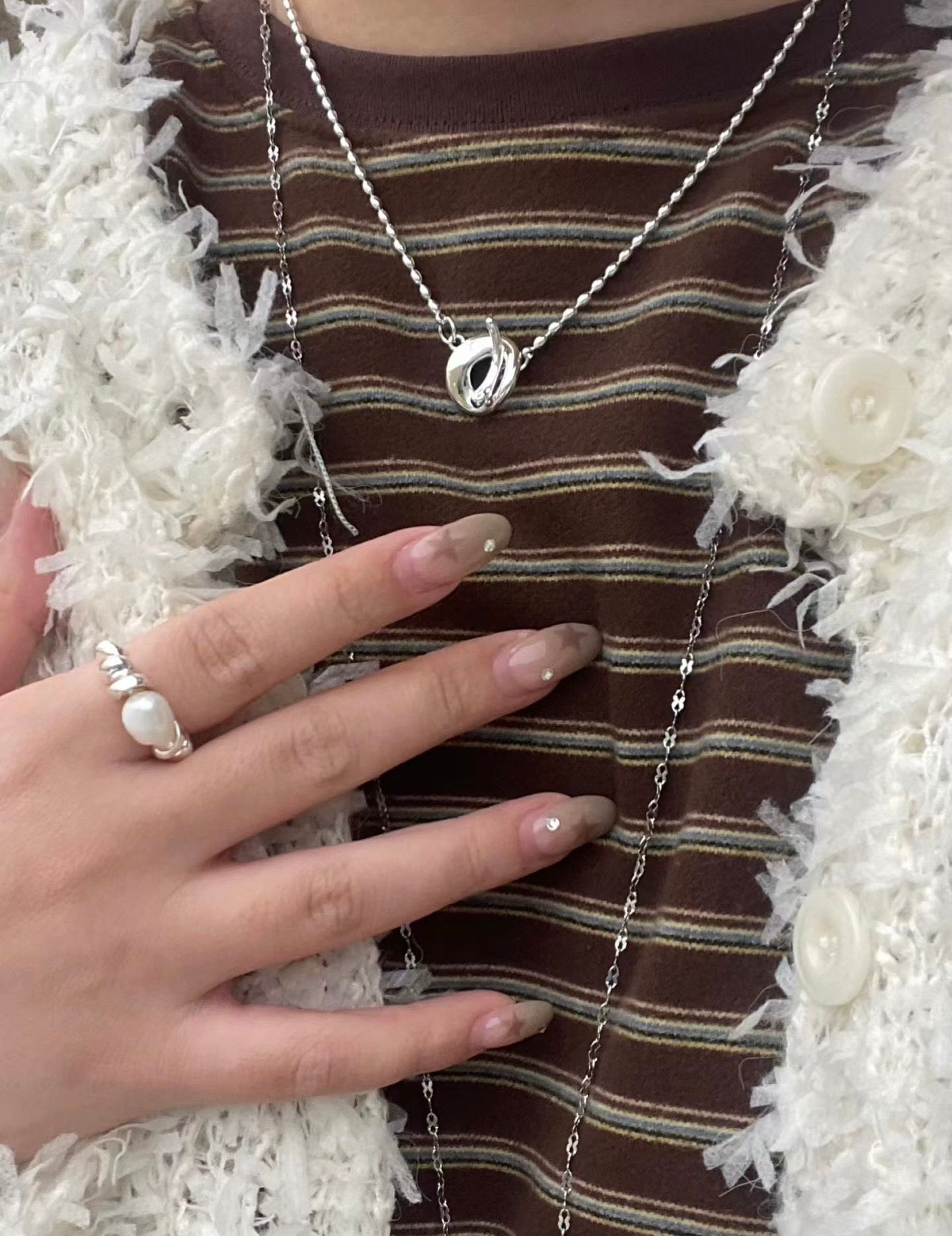 霧面感扭扭珍珠RING
