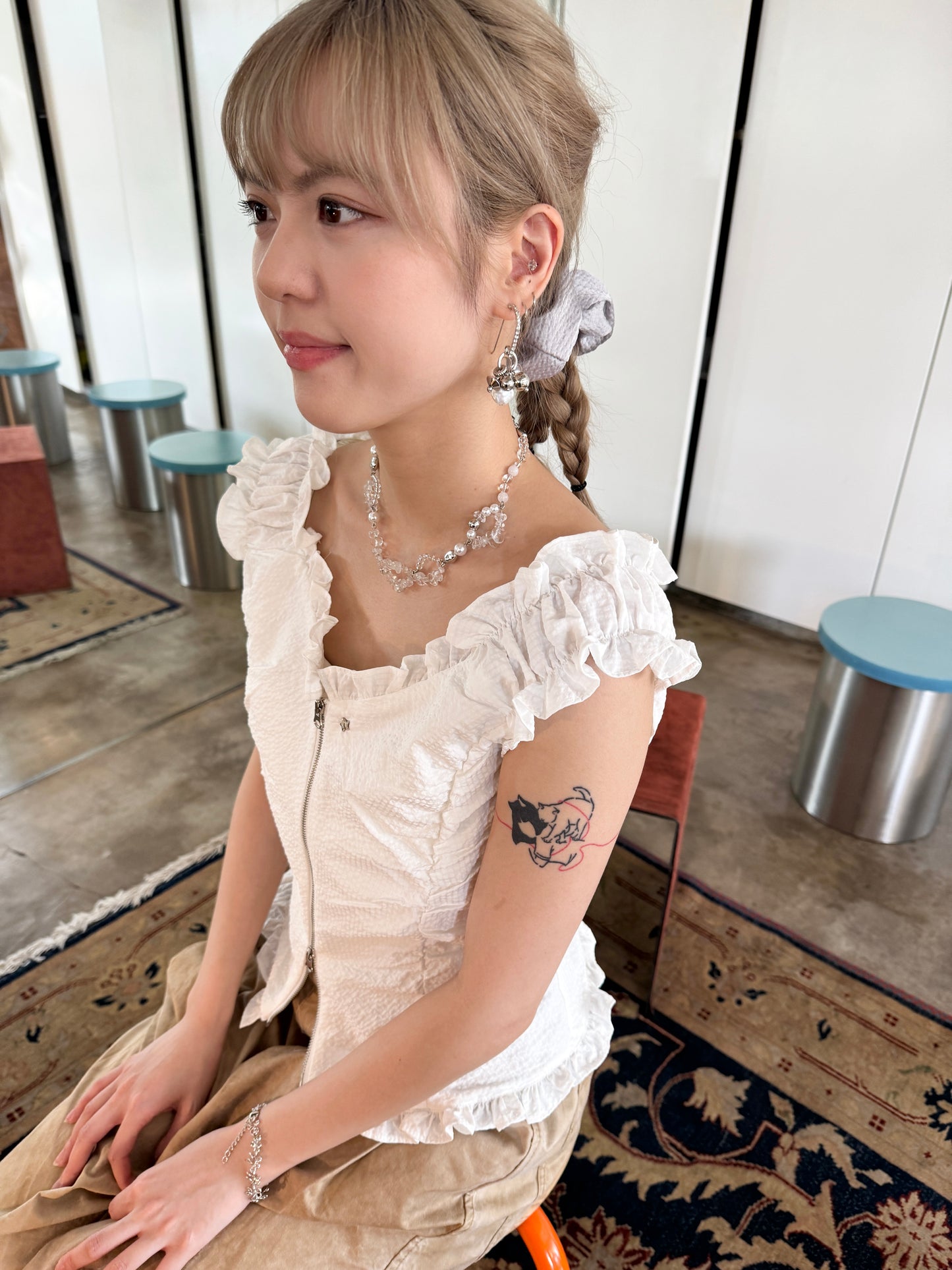 閃石鑽鑽透明花珠珠耳環