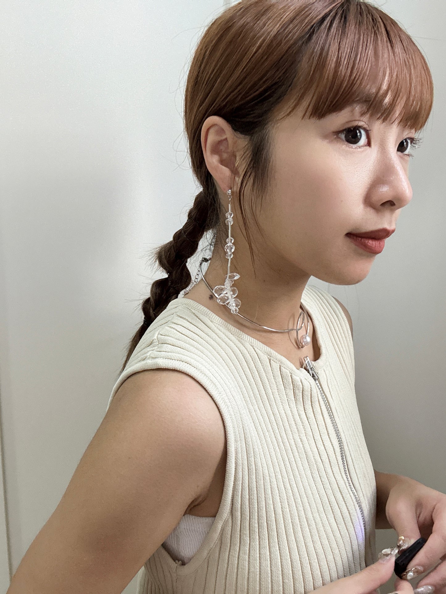 透明感串串長耳環