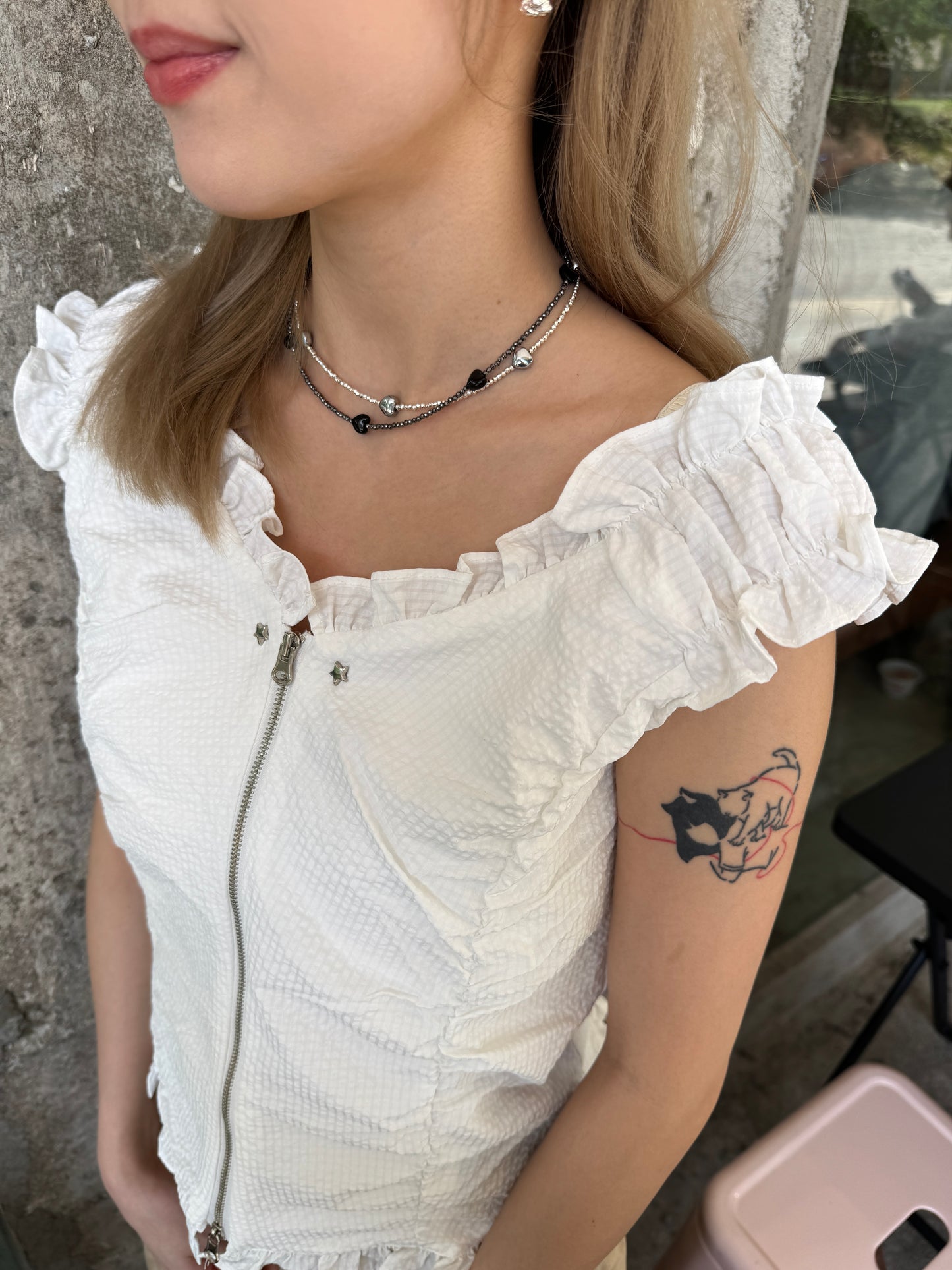 細碎閃石心心頸鏈